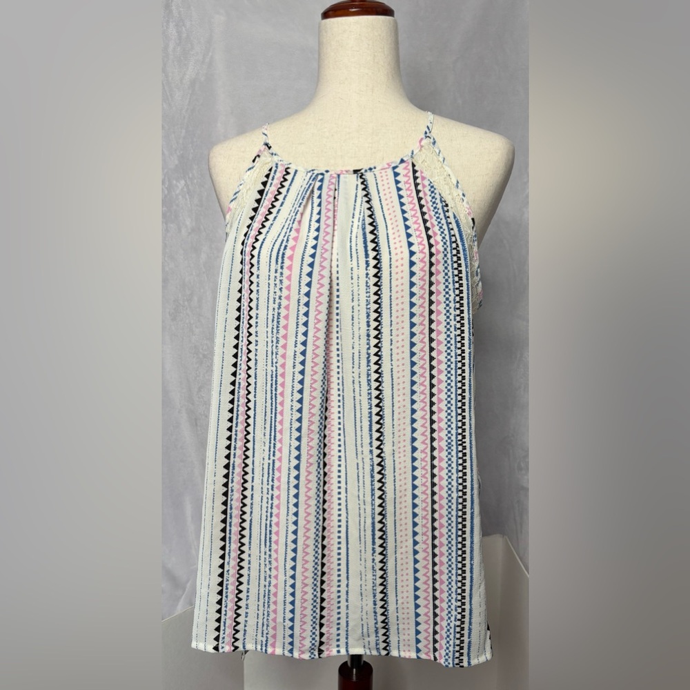 NWT Candie's Halter Tank Top Pink Blue Geometric Stripe Lace XL